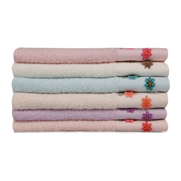 Sada 6 farebných uterákov z čistej bavlny Madame Coco Blueberry, 30 x 50 cm