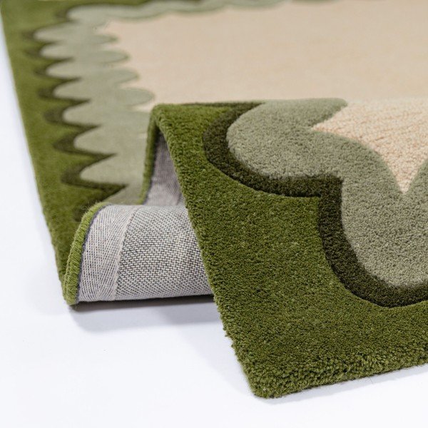 Zelený/v prírodnej farbe ručne tkaný vlnený behúň 80x230 cm Wiggle Wool – Flair Rugs-image-3