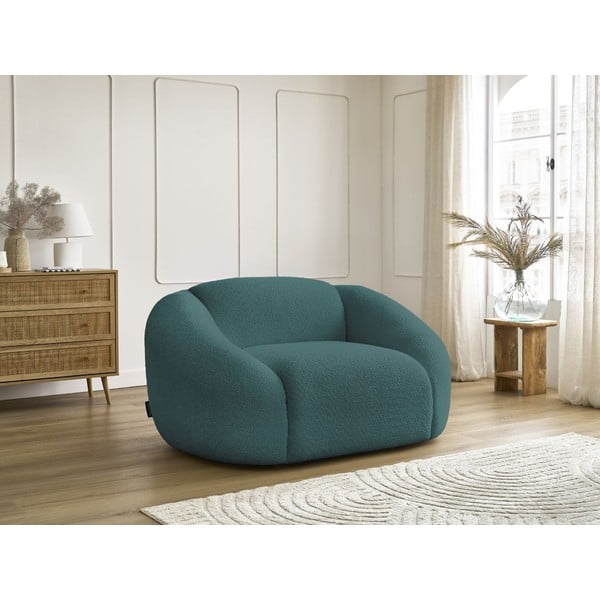 Tyrkysovomodré kreslo z textílie bouclé Tina – Bobochic Paris-image-4