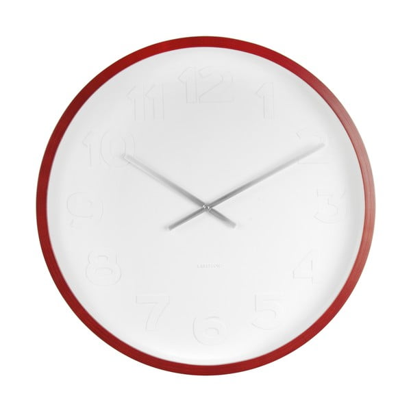 Červeno-biele nástenné hodiny Karlsson Mr Woody Numbers, ⌀ 37,5 cm