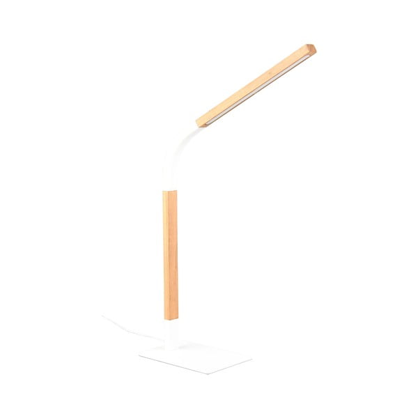 LED stmievateľná stolová lampa v bielej a prírodnej farbe s dreveným tienidlom (výška 73,5 cm) Norris – Trio-image-2