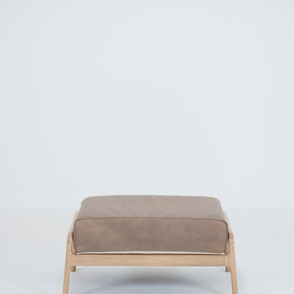 Svetlohnedá podnožka z byvolej kože s konštrukciou z masívneho dubového dreva Gazzda Fawn-image-2