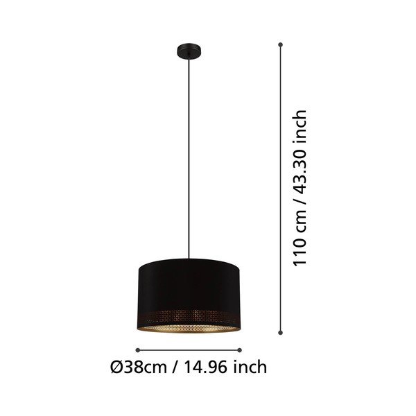 Čierne závesné svietidlo s textilným tienidlom ø 38 cm ESTEPERRA – EGLO-image-2