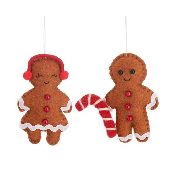 Textilné ručne vyrábané vianočné ozdoby v súprave 2 ks 6,5 cm Gingerbread Couple – Sass & Belle
