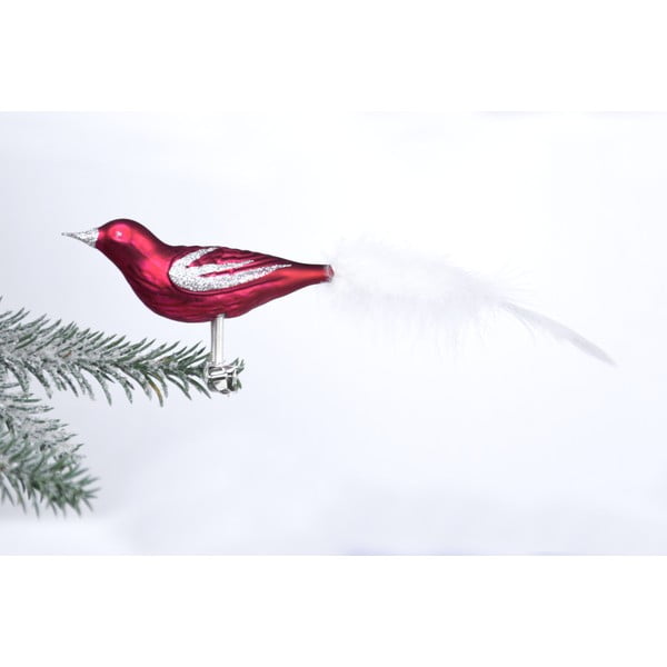 Súprava 3 červených sklenených vianočných ozdôb v tvare vtáčika Ego Dekor