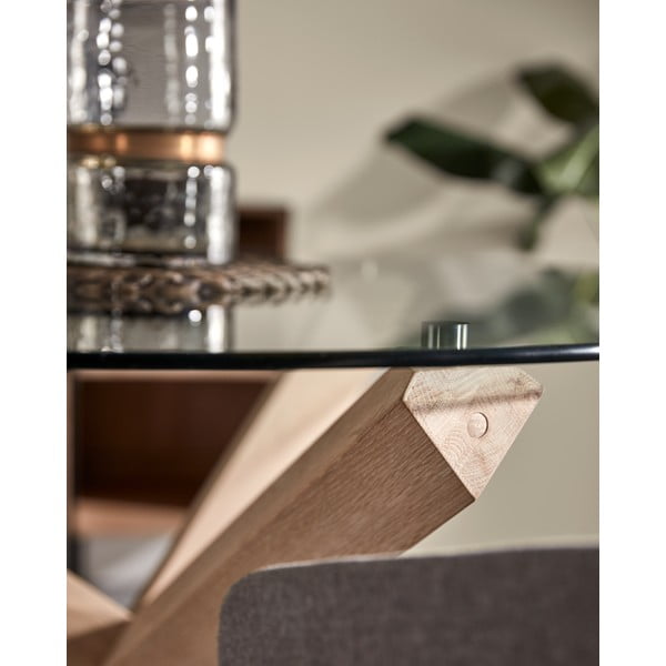 Dubový jedálenský stôl se skleněnou doskou Kave Home Nori, ø 120 cm-image-3