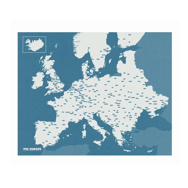 Modrá nástenná mapa Európy Palomar Pin World, 100 × 80 cm