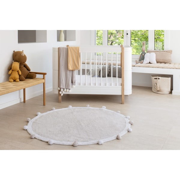 Svetlosivý prateľný ručne tkaný bavlnený detský koberec ø120 cm Bubbly – Lorena Canals-image-1