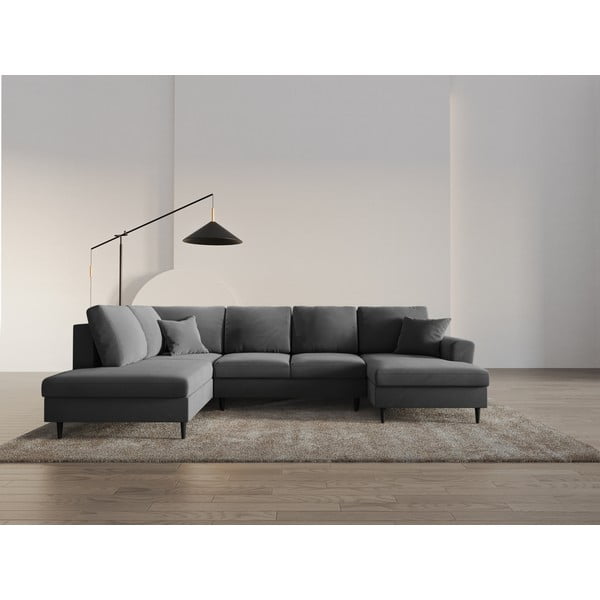 Svetlosivá zamatová rozkladacia/s úložným priestorom rohová pohovka (ľavý roh/do "U") Kyoto – Cosmopolitan Design-image-2