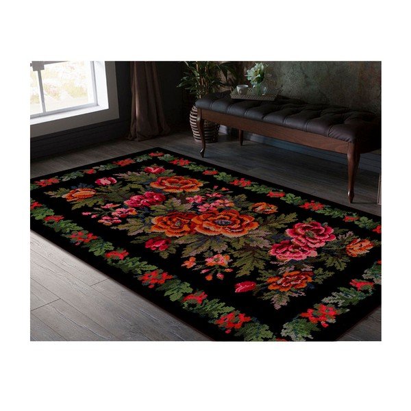 Černý koberec Flowered, 110 × 160 cm-image-1