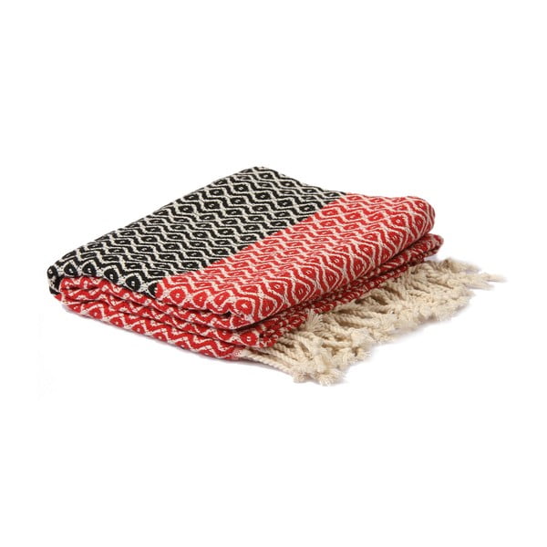 Čierno-červený hammam uterák Spa Time Dot, 95 x 180 cm