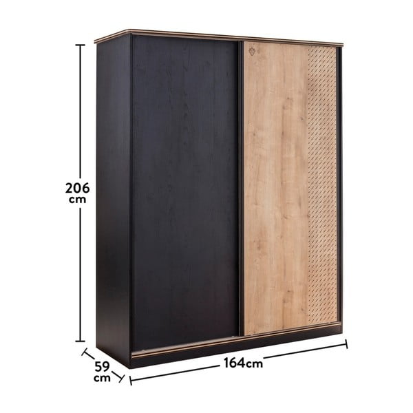 Čierna šatníková skriňa s dverami v prírodnej farbe Black Sliding Wardrobe-image-3