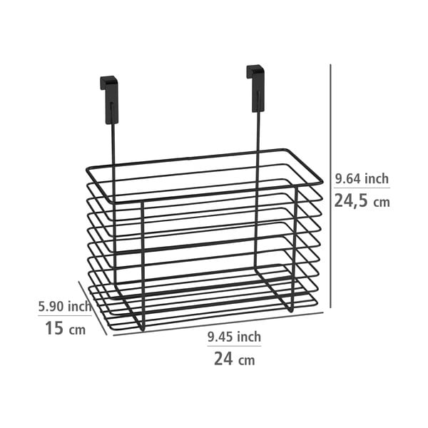 Čierny závesný kovový košík na kuchynské dvierka Wenko Slim, výška 25 cm-image-4
