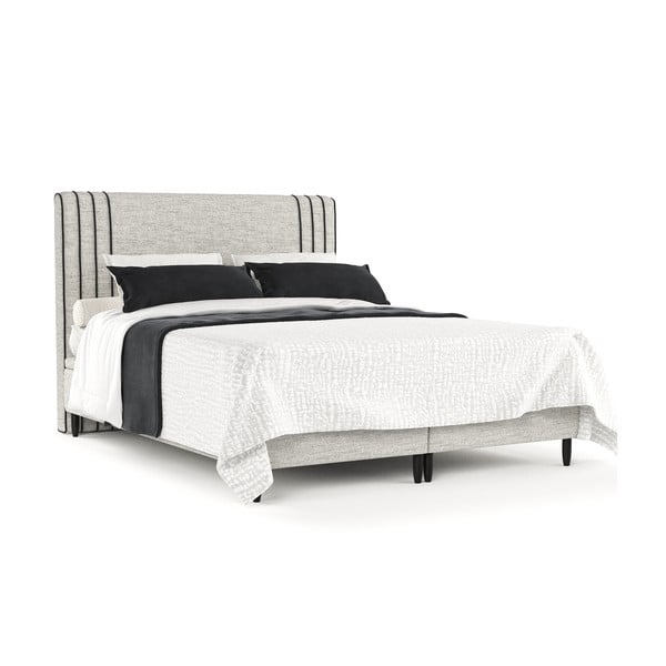 Svetlosivá čalúnená dvojlôžková posteľ s úložným priestorom 140x200 cm Musca – Maison de Rêve-image-2