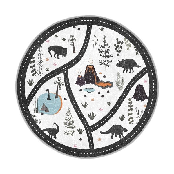 Čierno-biely prateľný detský hrací koberec ø120 cm Dino Park – Mila Home