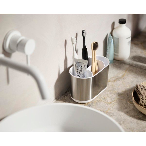 Stojan na zubné kefky z nehrdzavejúcej ocele v striebornej farbe Duo Steel – Joseph Joseph-image-2