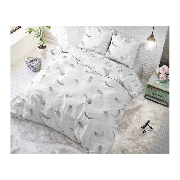 Bavlnené posteľné obliečky Sleeptime Vintage Feathers White, 140 x 220 cm