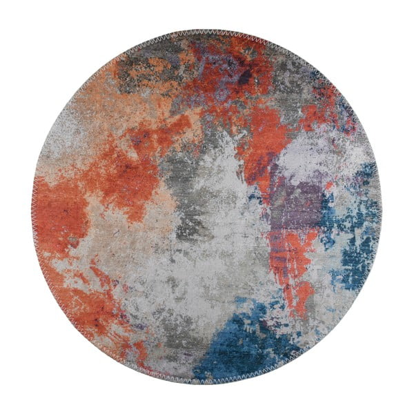 Modro-oranžový umývateľný okrúhly koberec ø 80 cm – Vitaus