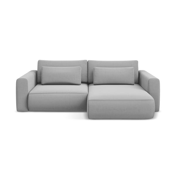 Svetlosivá zamatová rozkladacia/s úložným priestorom rohová pohovka (pravý roh/s leňoškou) Kapua – Makamii