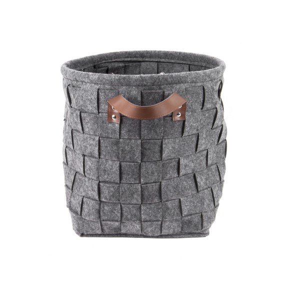 Tmavosivý úložný kôš s koženými úchytmi PT LIVING Storage, ⌀ 34 cm-image-1