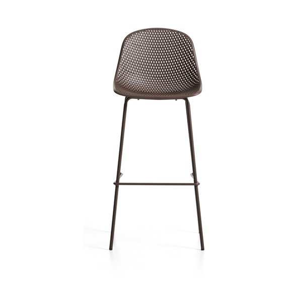 Hnedá kovová/plastová záhradná barová stolička Quinby – Kave Home-image-3