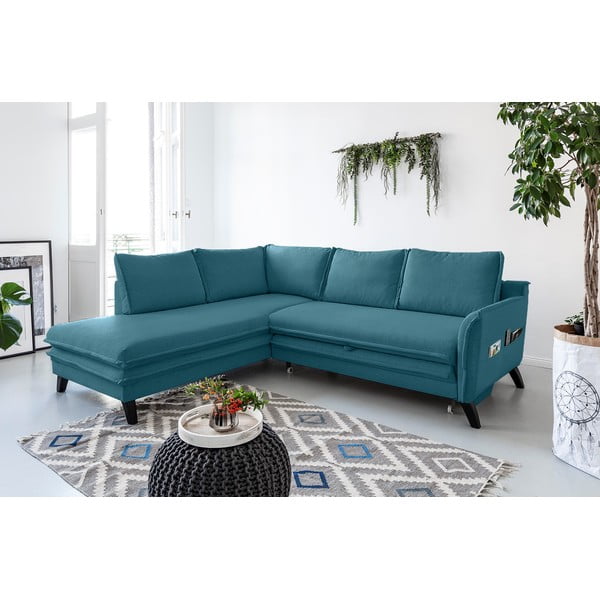 Tyrkysovomodrá rozkladacia rohová pohovka Miuform Charming Charlie L, ľavý roh-image-4