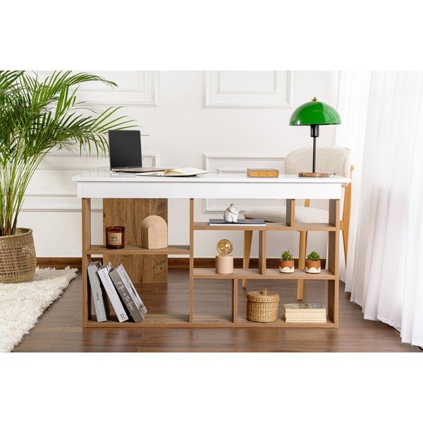 Pracovný stôl v dekore borovice 120x130 cm Vesper – Kalune Design-image-3