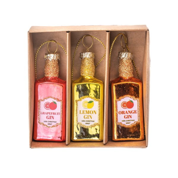 Sklenené ručne vyrobené vianočné ozdoby v súprave 3 ks ø 3 cm Gin Bottle – Sass & Belle-image-1