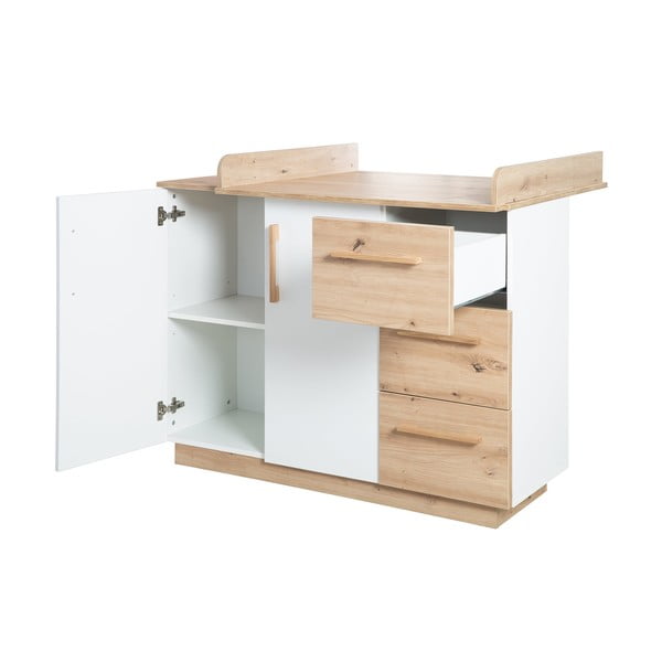 Biela/v prírodnej farbe detská komoda v dekore duba s prebaľovacím pultom 118x103x79 cm Lion – Roba-image-4