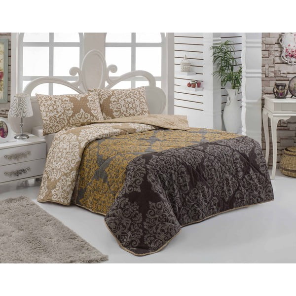 Prikrývka na posteľ a obliečka na vankúš Minerva Brown, 160x220 cm