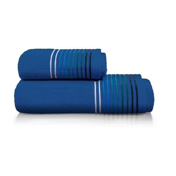 Set modrej osušky a uteráka z bavlny Maison Carezza Linea