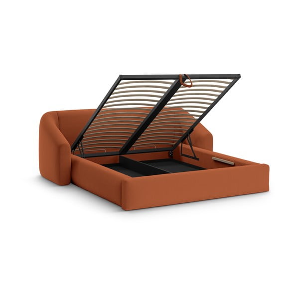 Čalúnená dvojlôžková posteľ s úložným priestorom s roštom 160x200 cm v tehlovej farbe Campi – Cosmopolitan Design-image-2