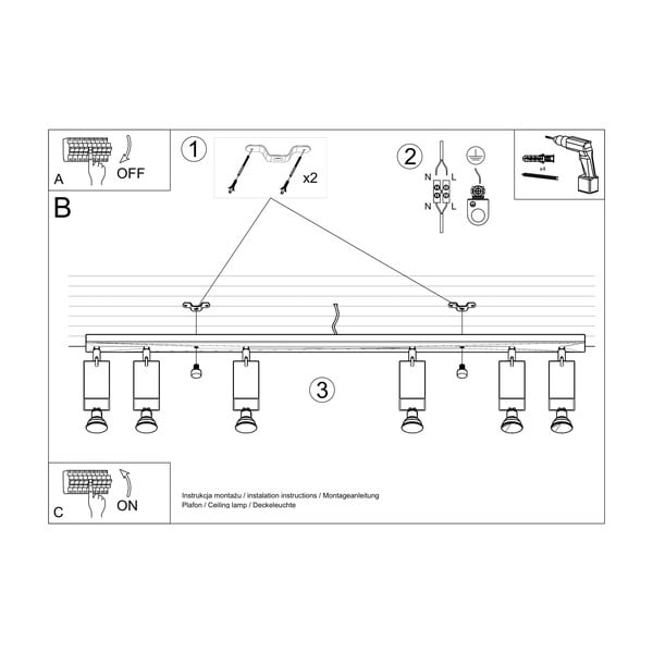 Čierne stropné svietidlo Sollux Toscana 6L-image-4