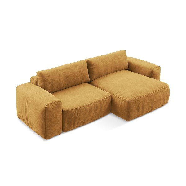 Ženilková rozkladacia rohová pohovka v horčicovej farbe (pravý roh/s leňoškou) Kuki – Makamii-image-3