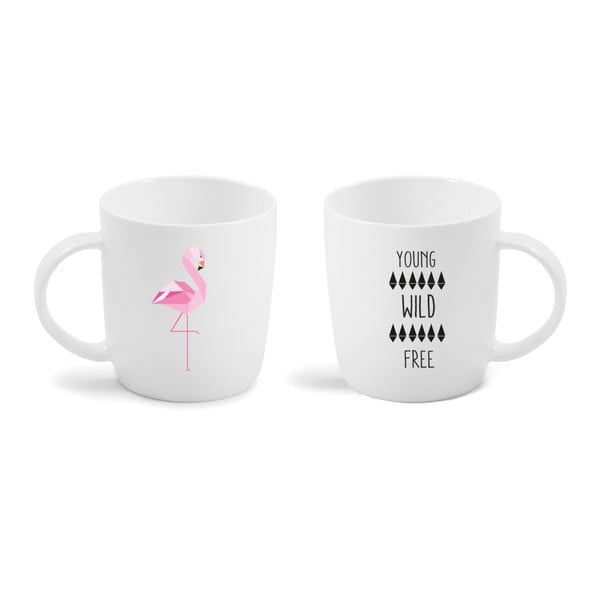 Hrnček z kostného porcelánu Vialli Design Wild Flamingo, 370 ml