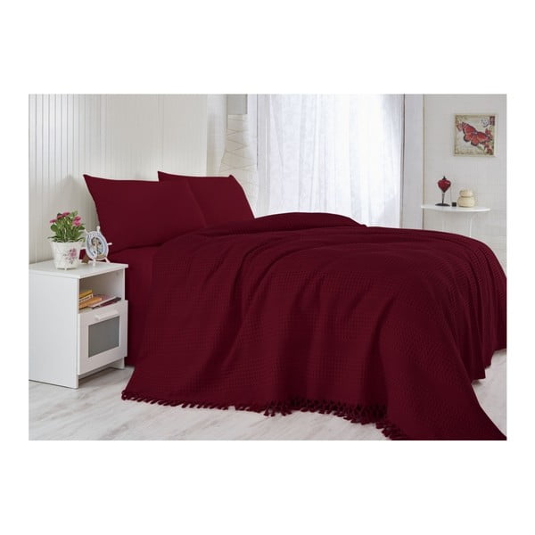 Červená prikrývka cez posteľ na dvojlôžko z bavlny Suity, 220 × 240 cm
