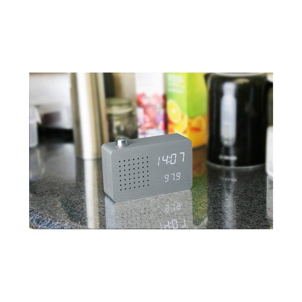 Sivý budík s bielym LED displejom a rádiom Gingko Radio Click Clock-image-3