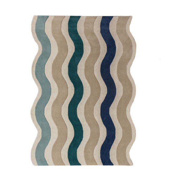 Modrý ručne tkaný vlnený koberec 140x200 cm Cascade Wool – Flair Rugs