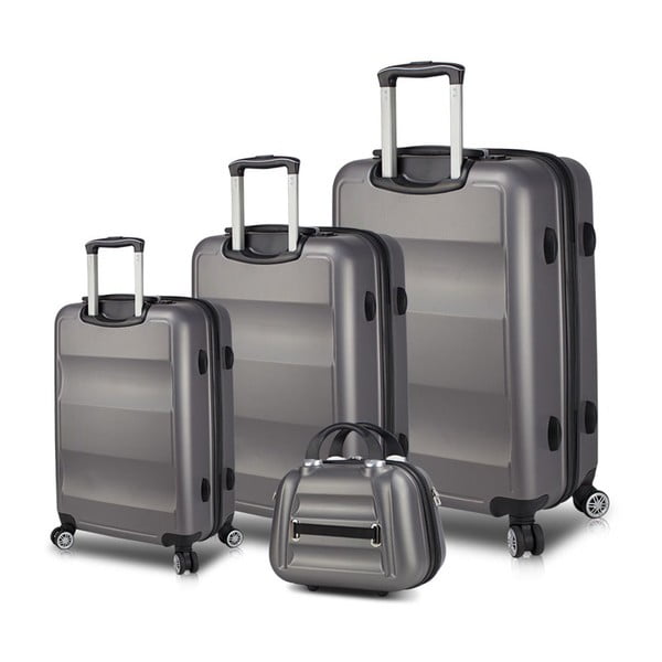 Sada 3 sivých cestovných kufrov na kolieskach s USB porty a príručného kufríka My Valice LASSO Travel Set