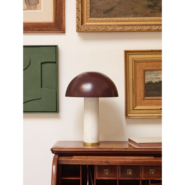 Biela/tmavohnedá mramorová stolová lampa s kovovým tienidlom (výška 43 cm) Zorione – Kave Home-image-1