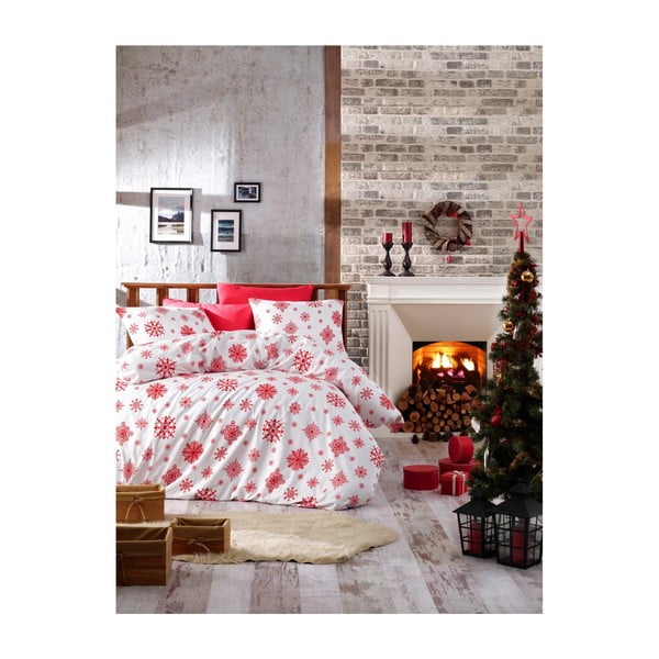 Vianočné bavlnené obliečky na dvojlôžko s plachtou Nazenin Home Rina, 200 × 220 cm