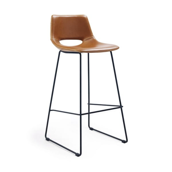 Koňakovohnedé barové stoličky z imitácie kože v súprave 2 ks (výška sedadla 76 cm) Zahara – Kave Home