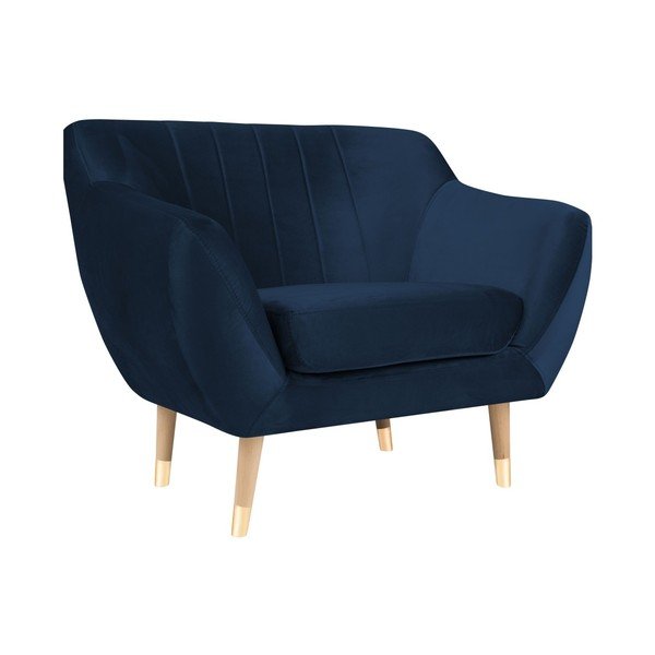 Tmavomodré zamatové kreslo Mazzini Sofas Benito, 158 cm-image-2