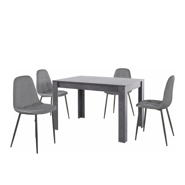 Set sivého jedálenského stola a 4 sivých jedálenských stoličiek Støraa Lori Lamar