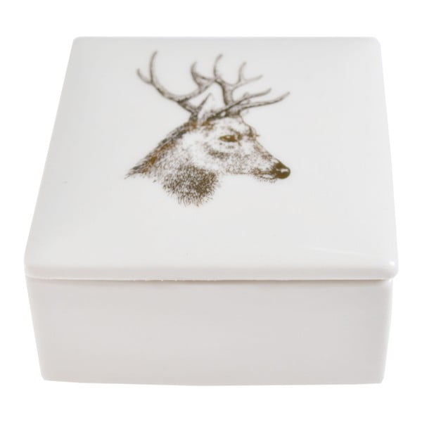 Biela keramická škatuľka na šperky Ewax Deer, 7 × 7 cm