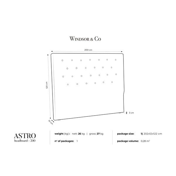 Krémové čelo postele Windsor & Co Sofas Astro, 200 × 120 cm-image-3