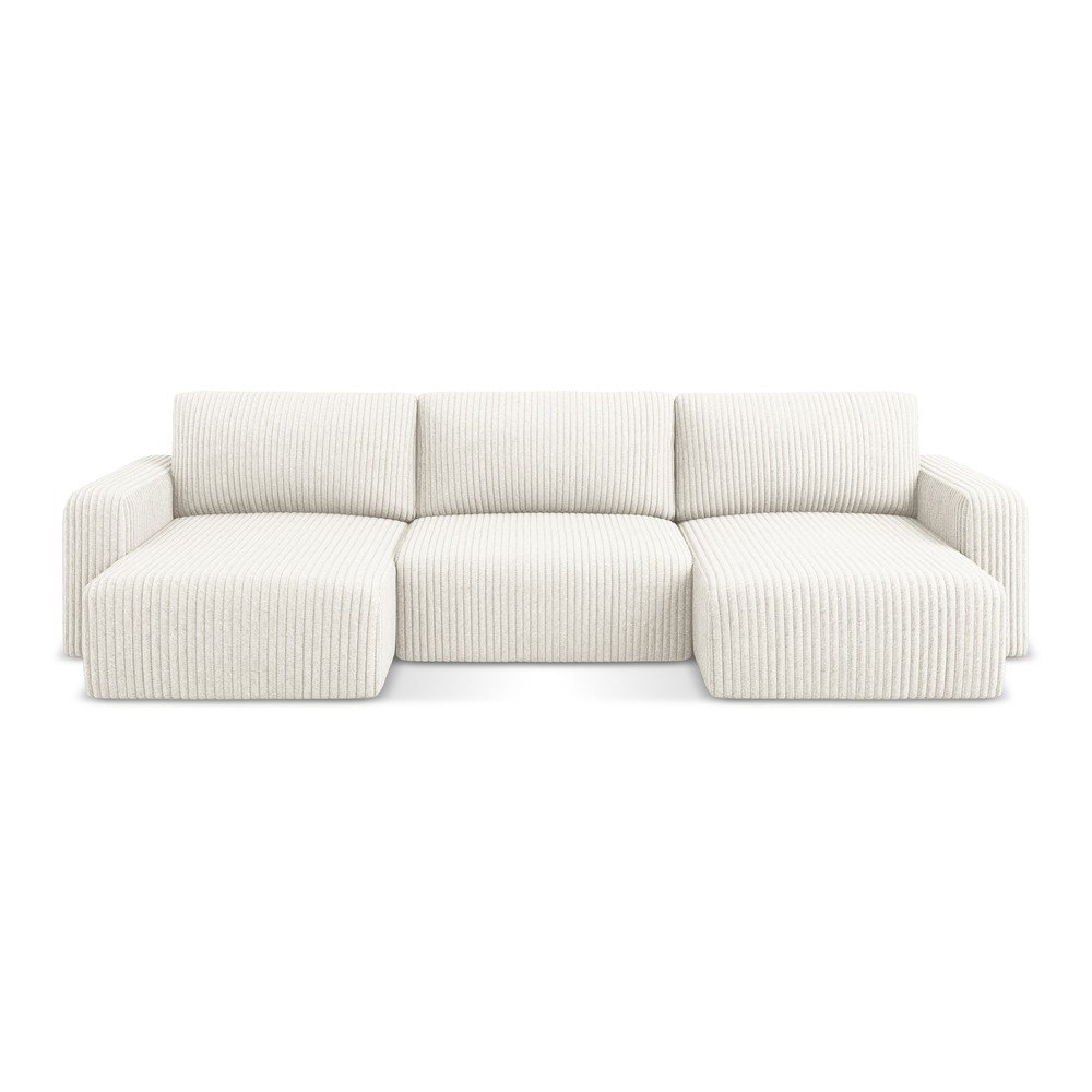 Krémovobiela menčestrová rozkladacia/s úložným priestorom rohová pohovka (do tvaru "U") Kona – Makamii