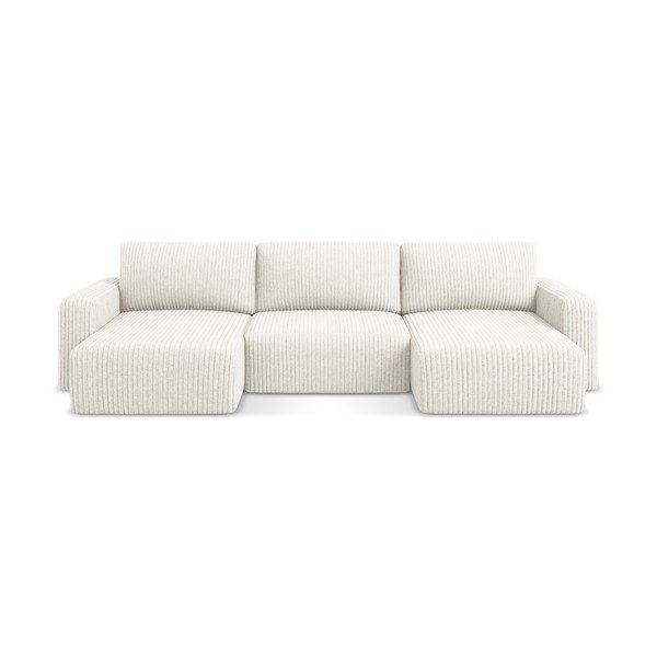 Krémová menčestrová rozkladacia/s úložným priestorom rohová pohovka (do tvaru "U") Kona – Makamii