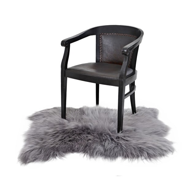 Sivý kožušinový koberec s dlhým chlpom Furry, 100 x 90 cm