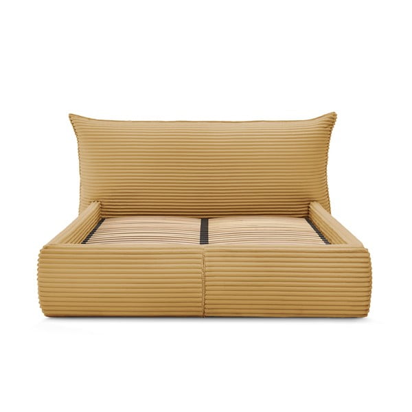 Žltá čalúnená dvojlôžková posteľ s úložným priestorom a roštom 160x200 cm Jade – Bobochic Paris-image-4